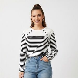 Maison Jules Cream Fitted 3/4 Sleeve Top-S